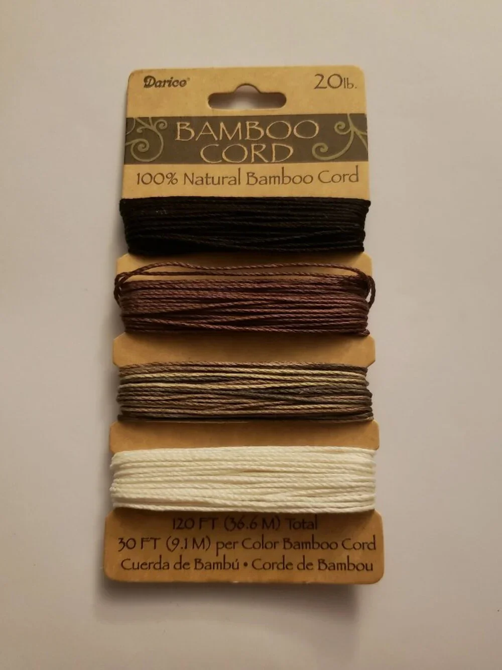 Darice Bamboo Cord String for Necklaces and Bracelets Black Brown White Neutral